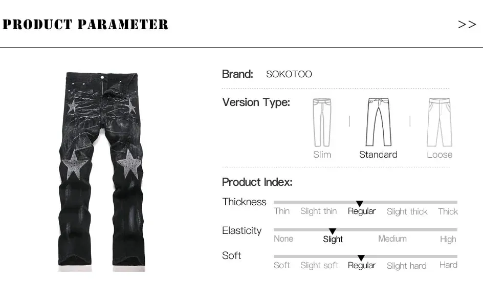 Men Crystal Stars Jeans Fashion Rhinestone Boot Cut Pants Punk Black Spliced Stretch Denim Flared Trousers — image 7