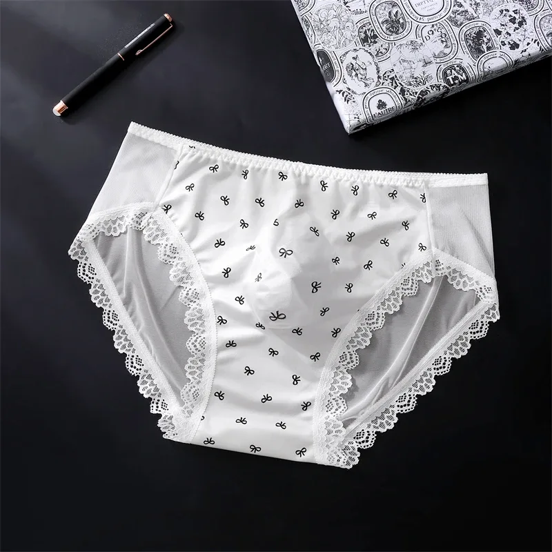Soft men's underwear bow print lace calzoncillos hombre 3D space adults 18 plus size cueca nude feeling sissy cuecas masculino — image 11