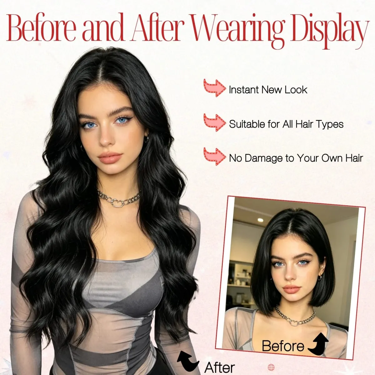 4-Piece Set Women's Synthetic Clip-in Wig Extensions Long Wavy Thick Clip-in Wig Pieces Voluminous Wig — image 5
