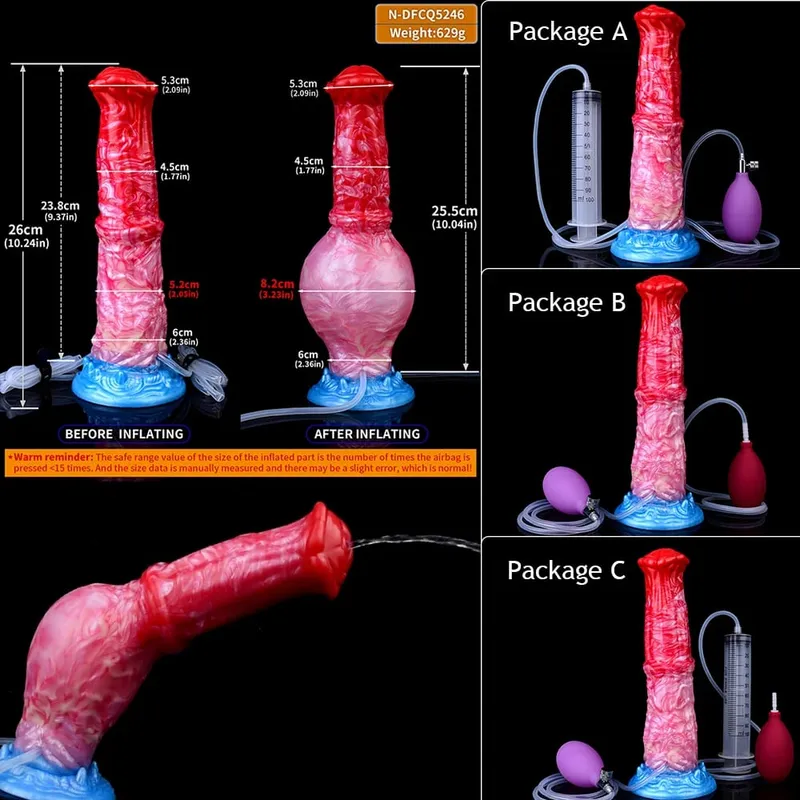 Inflatable Squirting Horse Dildo Anal Plug Silicone Ejaculating Penis with Knot G Spot Anal Trainer Gay Sex Toy Men Women