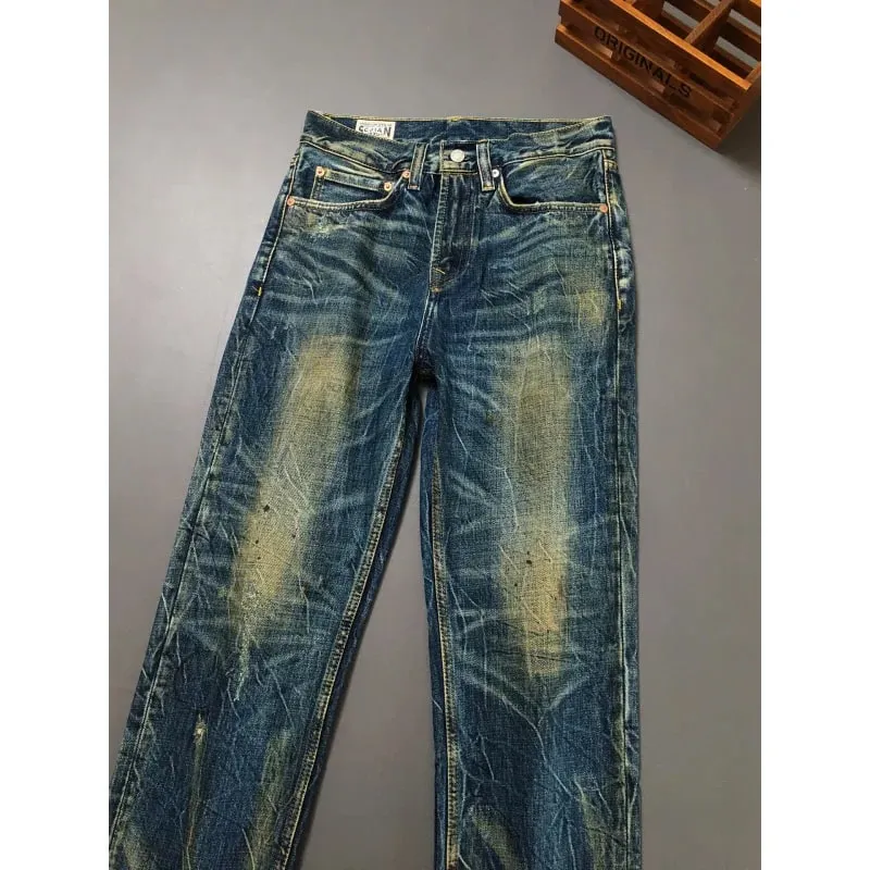 Heavy duty denim pants for men nostalgic trend 2025 new style distressed washed loose straight leg scratch jeans — image 3