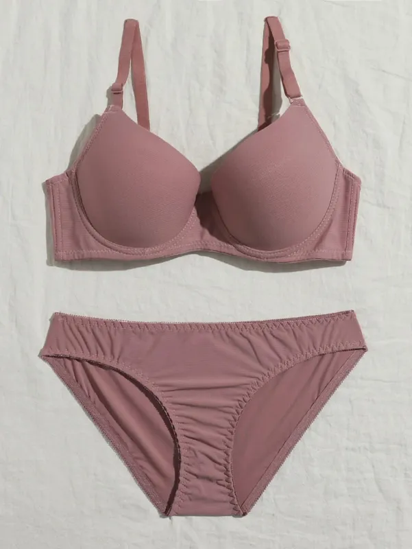 Solid Underwire Lingerie Set Underwear Panty Sets Women Push Up Bra with Steel Ring Intimates Underwear Suit