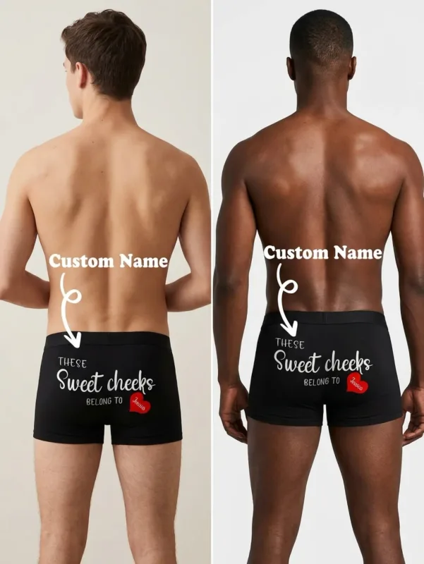 Boxers avec nom personnalisé pour hommes, slips en coton personnalisés avec nom au dos, cadeau pour lui, mari, petit ami, anniversaire, Saint-Valentin