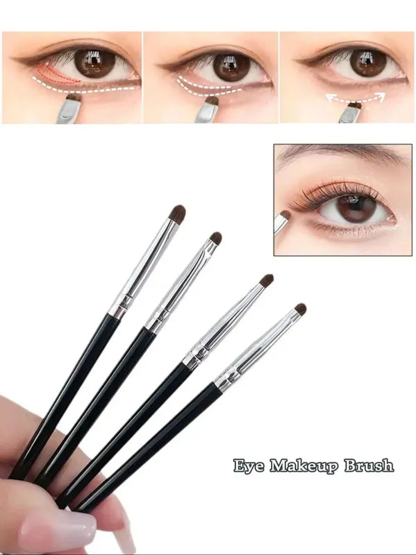 Juego de 4 brochas para sombra de ojos exquisitas y compactas hechas de crin para una mezcla precisa; Pincel Delineador de Ojos; Brocha correctora