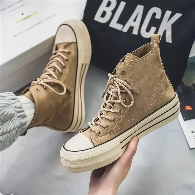 High Top Men รองเท้าหนังนิ่มรองเท้าหนังผู้ชายคุณภาพสูงรองเท้าผ้าใบลำลอง Unisex กลางแจ้ง Lace-up Vulcanized รองเท้าขนาด 35-44