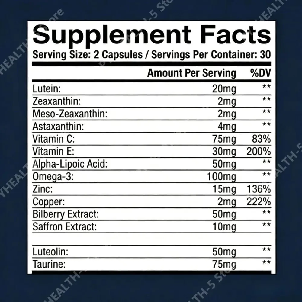 Lutein Zeaxanthin Astaxanthin Capsules with Bilberry Saffron Daily Eye Nutrition Supplement for Adults 60 Veg Capsules — image 5