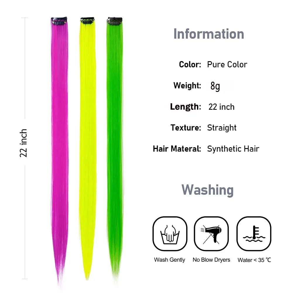 Synthetic 1-6pc Colored Hair Extensions Clip in Colorful Hair Extensions Rainbow Hair Extensions for Women Girls Hair Extensions — image 3