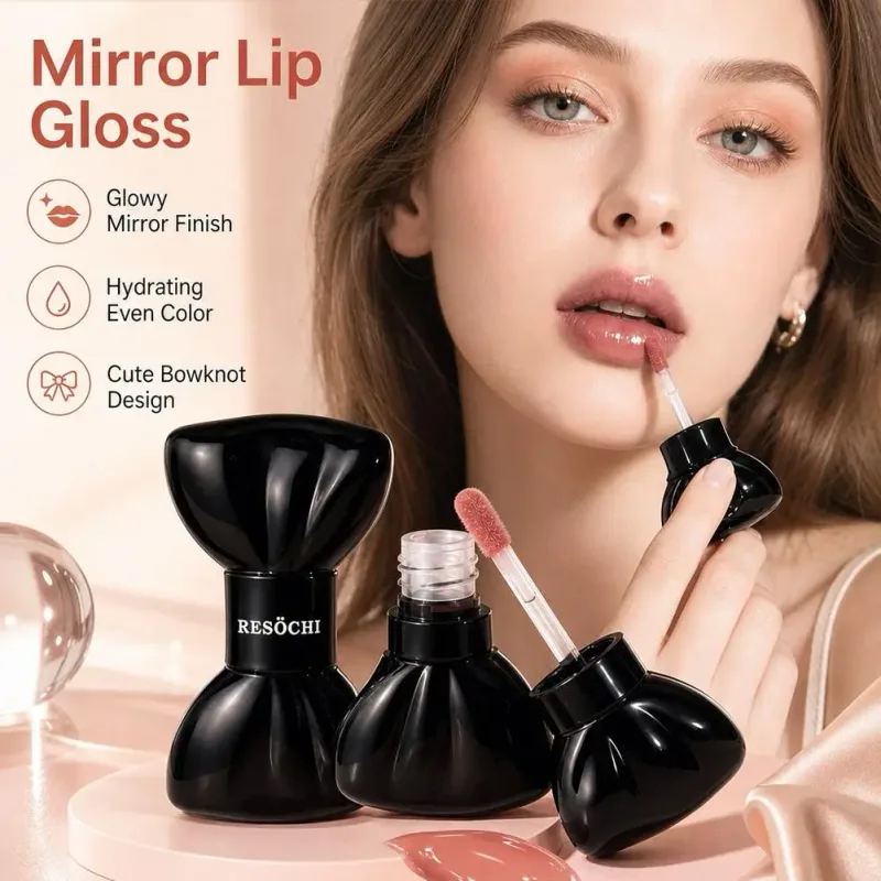 Tomato Red Jelly Mirror Lip Glaze Pink Mirror Crystal Lesk na rty Cute Bowknot Hydratační tekutá rtěnka Hydratační kosmetické rty — image 6