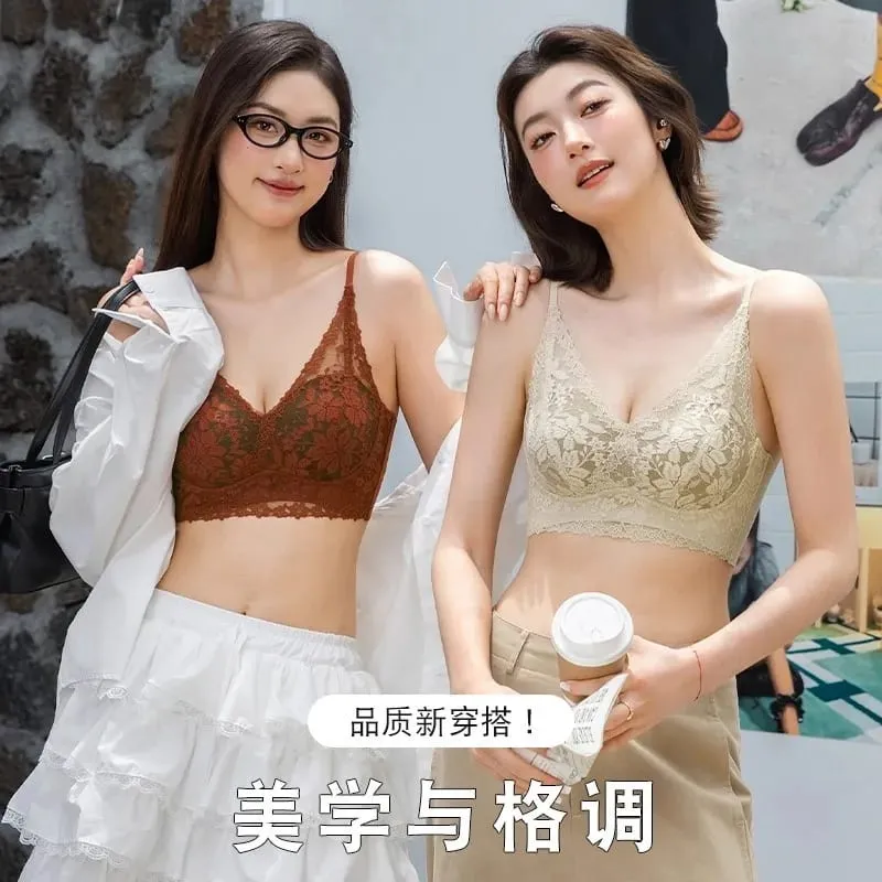 French-style exquisite lace autumn and winter lingerie for women with small busts push-up no underwire anti-sagging seamless — image 6