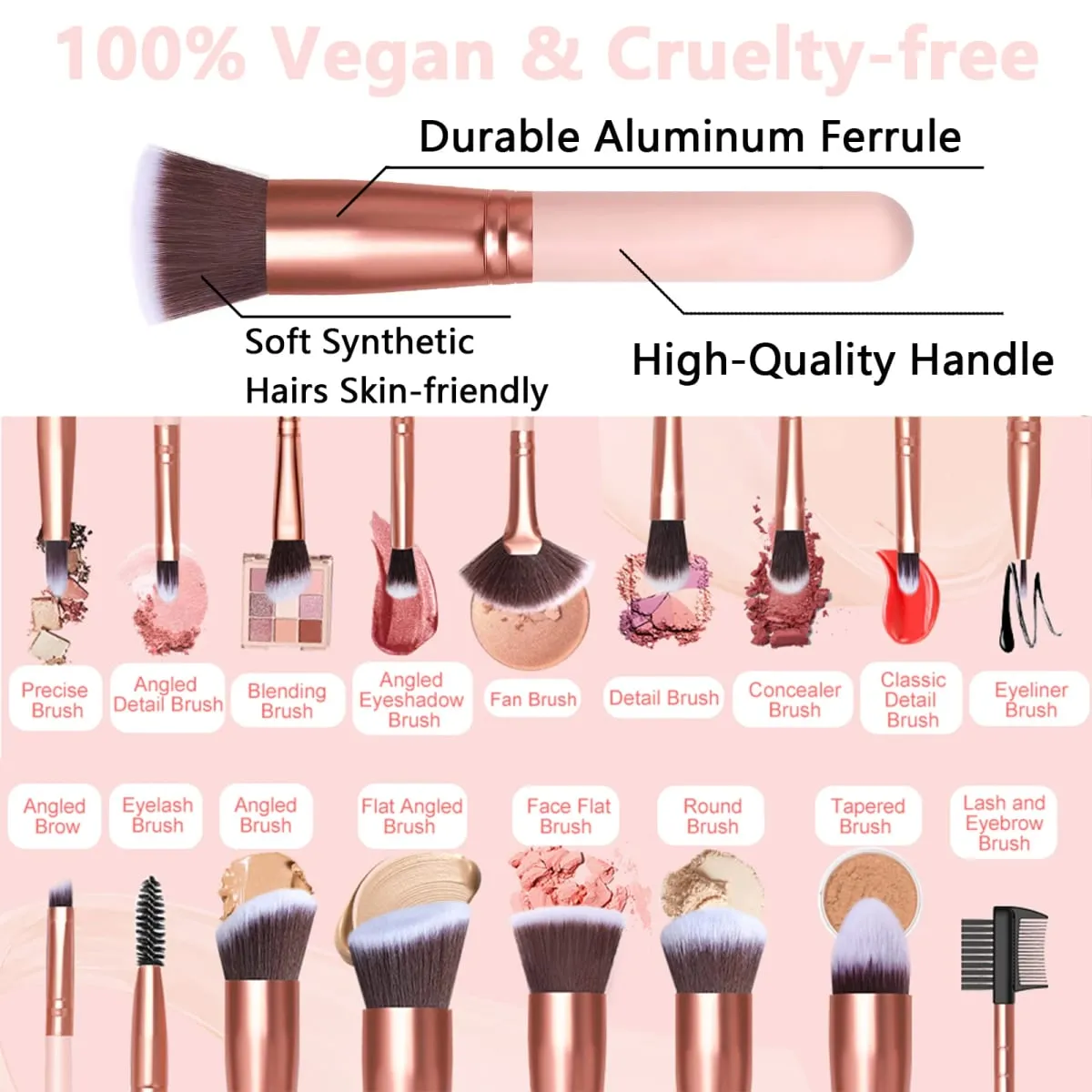 19 PCS Makeup Brush Set Include Makeup Sponge Premium Synthetic Foundation Powder Concealers Eyeshadow Blush
