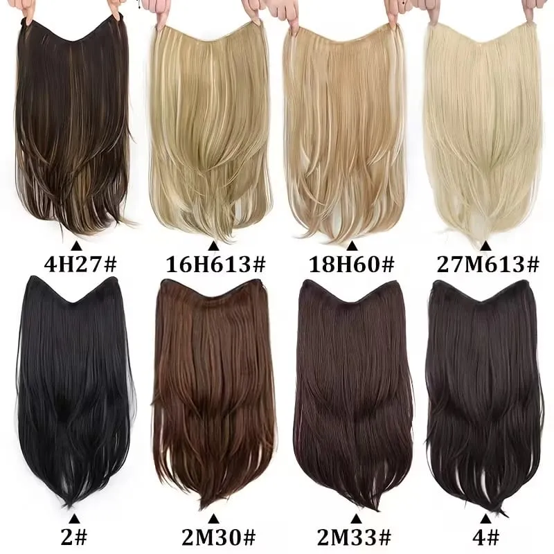 22Inch Synthetic Long Straight V-Shaped Layered Clip-In Hair Extensions for Women Invisible Seamless Hairpiece for Women — image 2