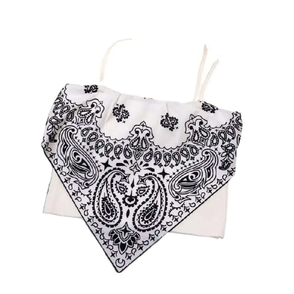 New Retro Camisole 39cm Cotton Triangle Scarf Cashew Flower Wear Tube Top