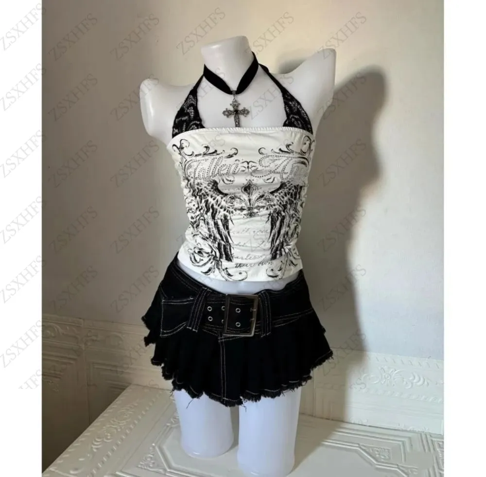 Sexy Lace Y2k Halter Tops Women Clothing Gothic Punk Girl Summer Sling Body Tees Grunge Slim Corset Harajuku Kpop Crop Top Emo — image 8