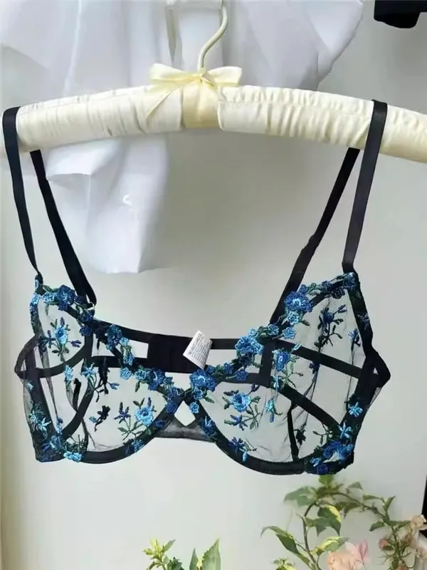 French Luxury Lingerie Set - Sexy Floral Embroidery Black Bra & Panty Set Sheer Transparent Seductive Women's Intimates — image 11