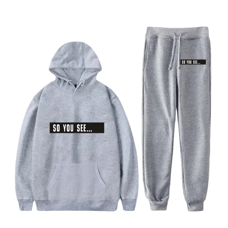 Harajuku Comfortable Funny so you see Print Sweatshirt Sweatpants Suit Men/Women Hoodies+ Trousers Suit Cute 2 Piece Set Clothes — image 10