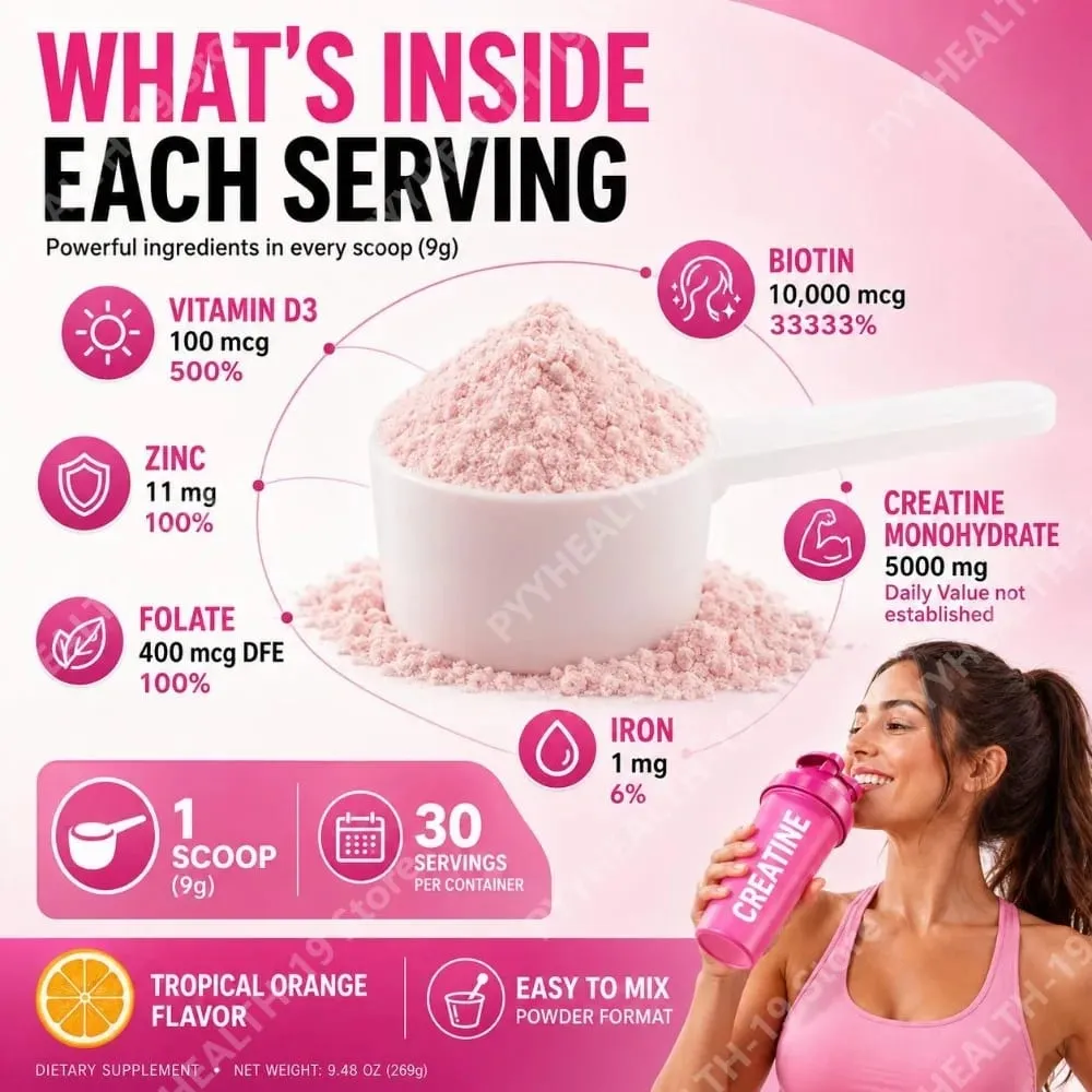 Women's Creatine Monohydrate Powder 5000mg Collagen BCAAs L-Glutamine For Muscle Energy & Beauty Support Formula Adult 269g — image 7