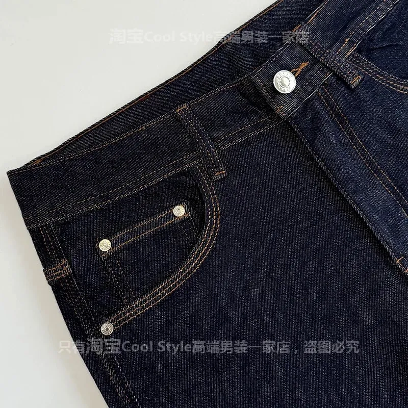 Light luxury trend high-end jeans men's slim fit small feet versatile elastic original color denim long pants — image 4