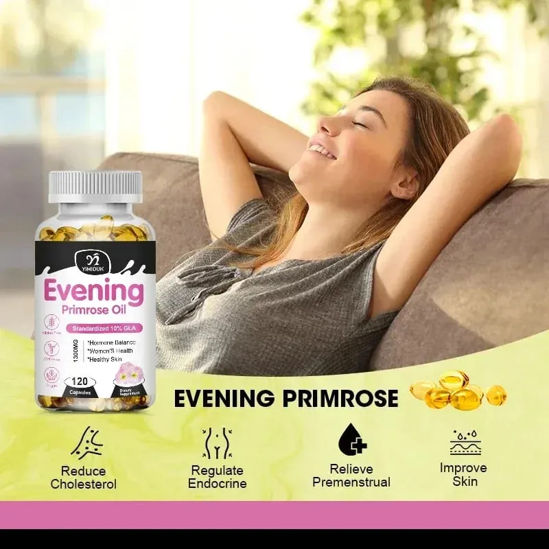 Aceite de onagra 1300 mg con rico GLA y nutrientes esenciales Equilibra las hormonas apoya la comodidad de las mujeres y mejora la salud de la piel — image 4