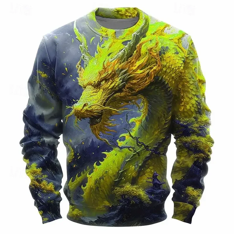 Full Print Chinese Dragon Graphic Sweatshirts For Men Women Long Sleeve Casual Round Neck Hoodie Streetwear Mens Sport Tracksuit — image 2