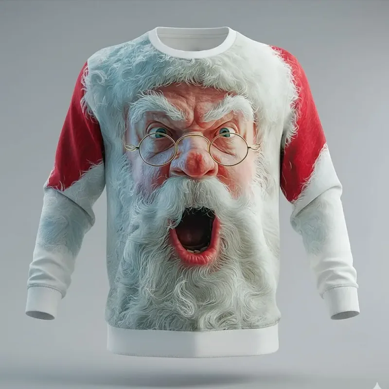 2025 Christmas Fall Winter Santa Claus Graphics Design Men's Casual Sweatshirts Crew Neck Pullover Long Sleeve Trendy Streetwear