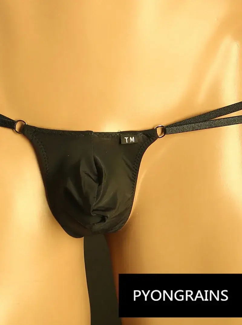 Férfi Állítható Fém O-gyűrű Dupla vékony pántos Bikini Alsónadrág Alacsony emelkedés Selymes Ice Silk 3D U Konvex Tasak Szexi Férfi Fehérnemű