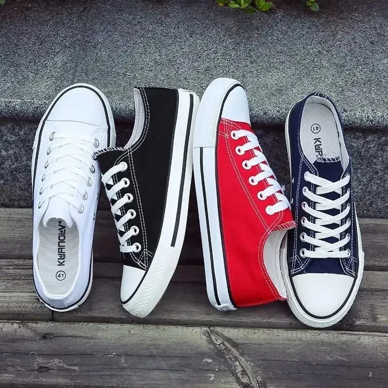 Men's Canvas Shoes Breathable Casual Sneakers Korean Style Versatile Student Flat Heel Low Cut Durable TPR Outsole Fashionable