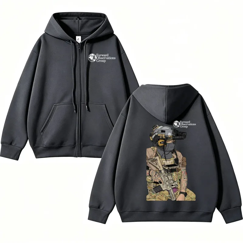 Forward Observations Group Graphi Zip Up Hoodie Fashion Skeleton Gothic Sportwear Men Women Fleece Loose Jackets Streetwear Male — image 9