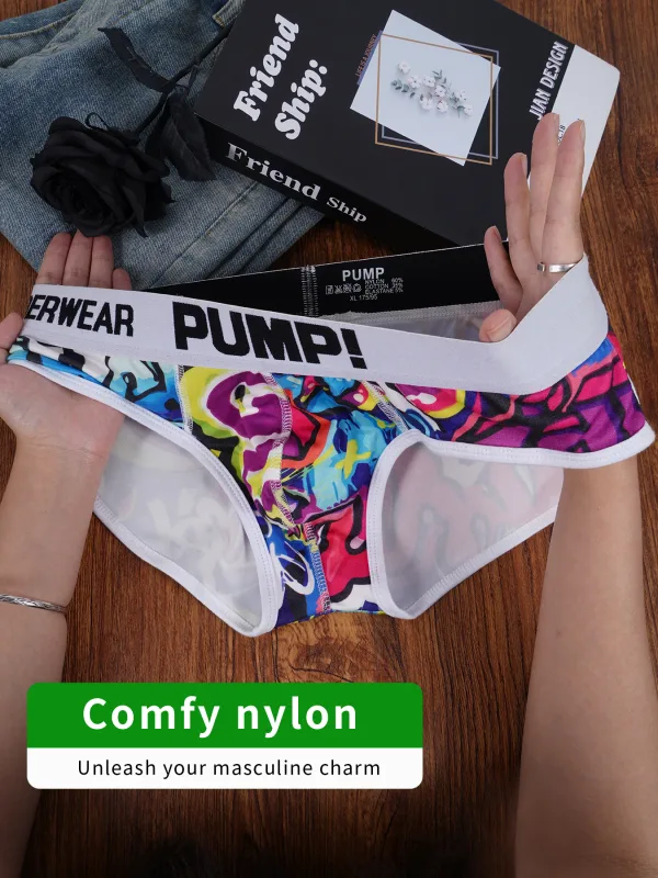 Men’s Graffiti Print Triangle Underwear Elastic Waistband Ice Silk Breathable Underwear 3256811822635074