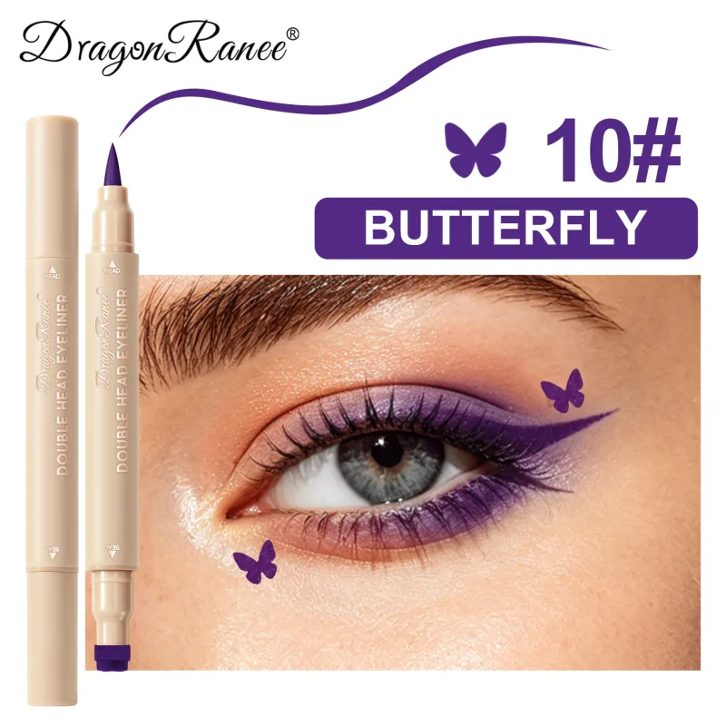 Double Head Stamp Liquid Eyeliner Smudge-Proof Quick Drying Waterproof 2 in1 Colorful Love Star Butterfly Eye Line Pencil Makeup