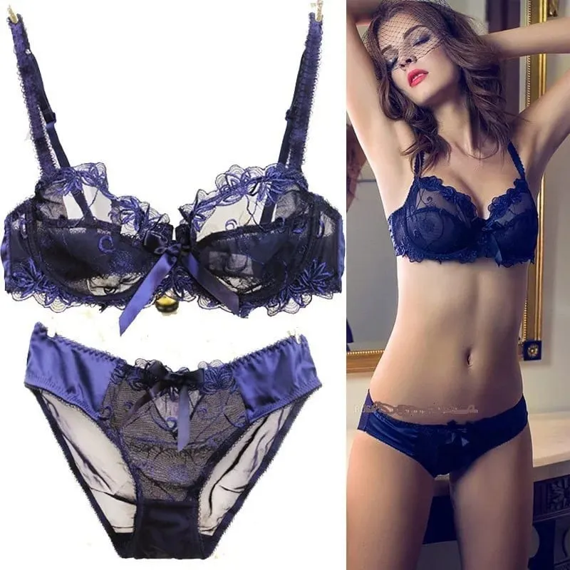 Ultra Thin Lingerie Set European Lace Bra for Big Boobs Sexy Push Up & Gather Sheer Transparent Large Cup Support BANERDANNI — image 3