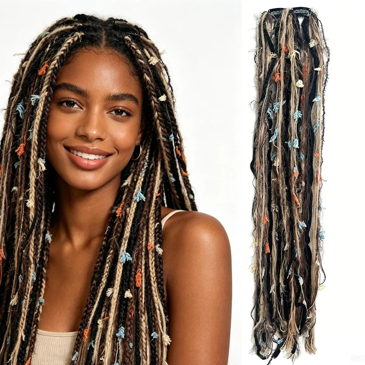 Synthetic 2Pcs Wool Yarn Dreadlock Clip Hair Extensions Maillard Long Boho Tassel Colored Vintage Braids Hair For Woman — image 7