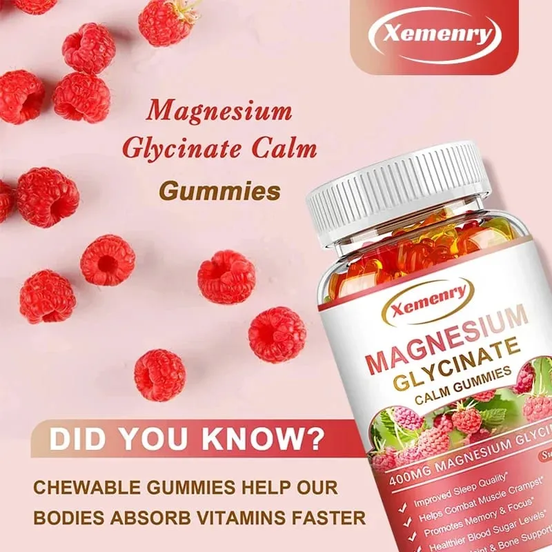 Γλυκινικό μαγνήσιο Gummies Calm Ανακουφίζει από το στρες Υποστήριξη ύπνου Υποστήριξη Μνήμης Συγκέντρωση και μυϊκοί σπασμοί