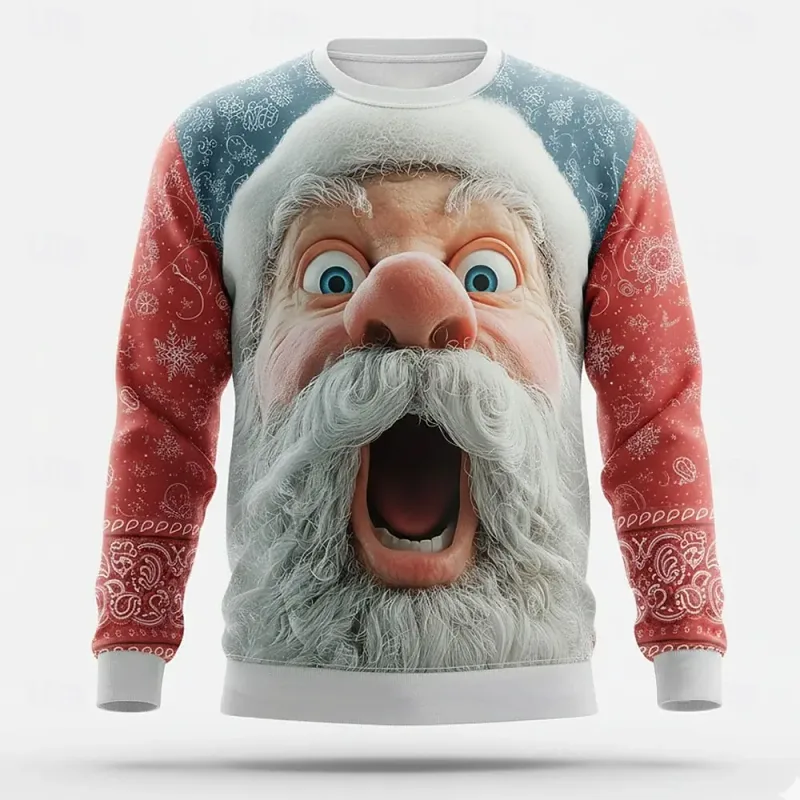 2025 Christmas Fall Winter Santa Claus Graphics Design Men's Casual Sweatshirts Crew Neck Pullover Long Sleeve Trendy Streetwear