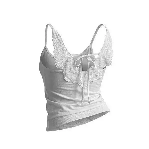 Angel Wings Vest 3D Embossed Wings Embroidery Spaghetti Strap Vest Y2K Women Gothic Fashion Summer Sexy Slim Backless Short Top — image 2