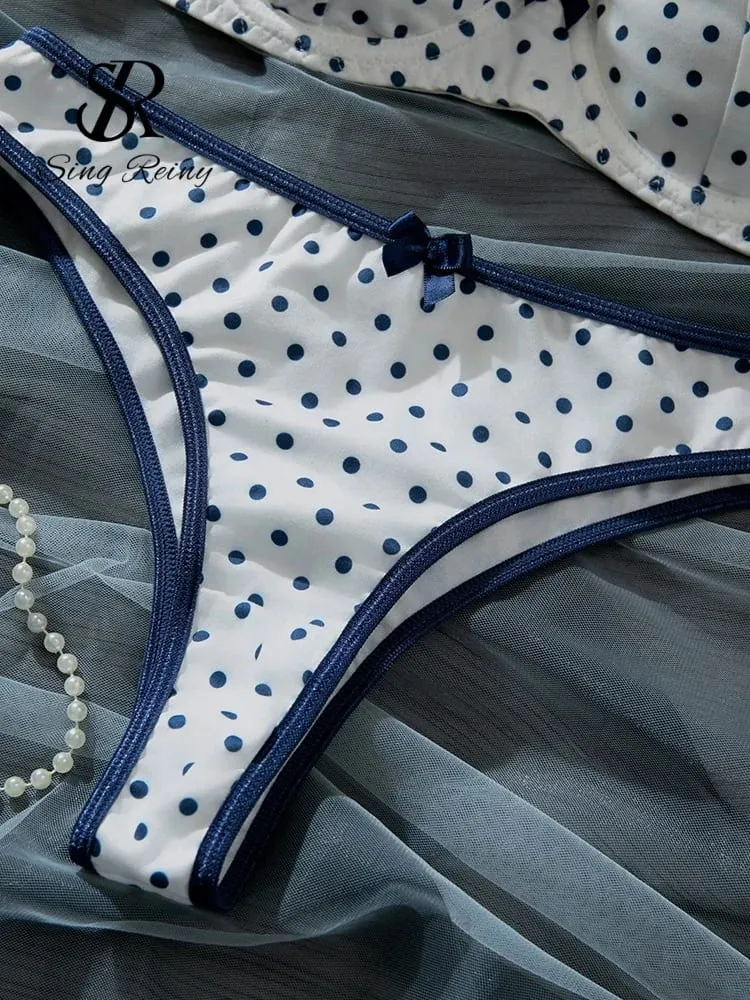 French Polka Dot Print Lingerie Sets Ladies Strap Underwire Bra+Sweet Briefs Hotsweet Vintage Underwear 2Pcs Suits — image 6