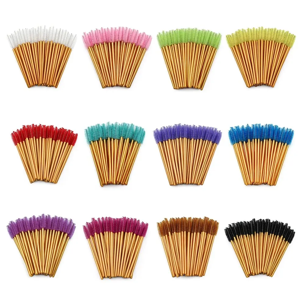 50Pcs Disposable Eyelash Makeup Brush Mascara Wands Gold Mini Eye Lash Brushes Short Eyebrow Comb Eyelashes Extension Tool — image 1