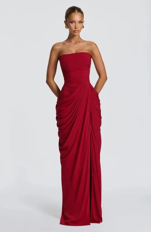 Sexy Solid Geplooide Strapless Jurk Lady Chic Off-shoulder Backless Hoge Taille Split Jurken Vrouwen 2026 Nieuwe Avond Party Gown — image 14