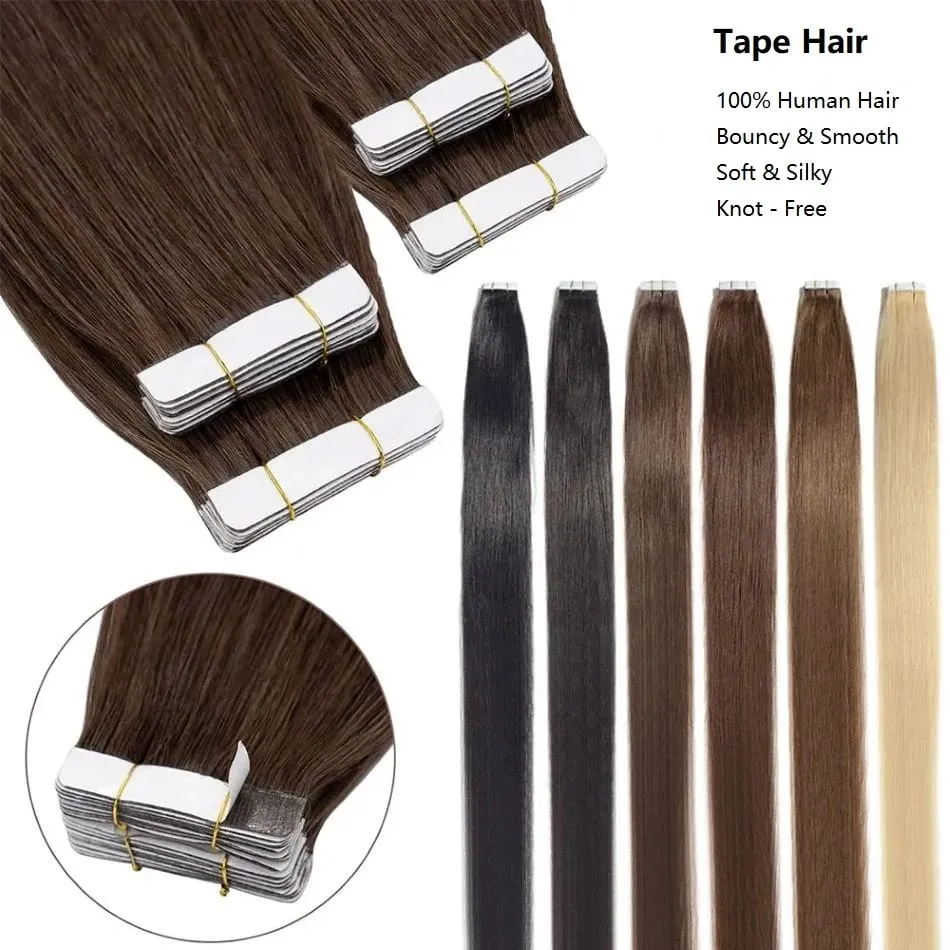 Tape in Hair Extensions Human Hair 16-26 Inch 50g 20pcs Skin Weft Seamless Tape in Real Remy Straight Hair for Women Daily Use