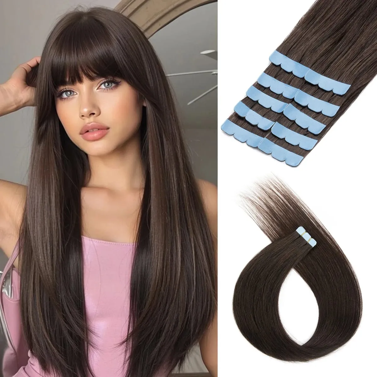 Mini Tape in Human Hair Extensions Natural Straight Tape in Extentions 3x0.8cm Invisible Tape 10pcs/pack For Side Hair