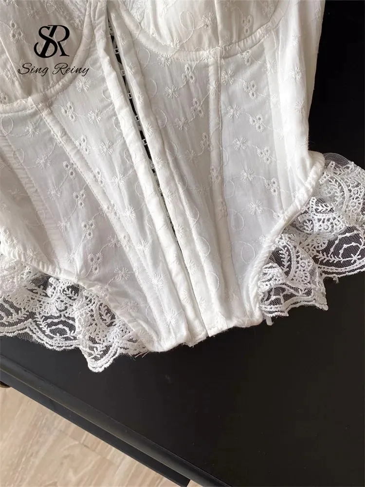 Embroidery Lingerie Corset Top Ladies Strap Lace Up Shapwear Flirty Camisole French Lace Ruffles Hotsweet Tank Top — image 4