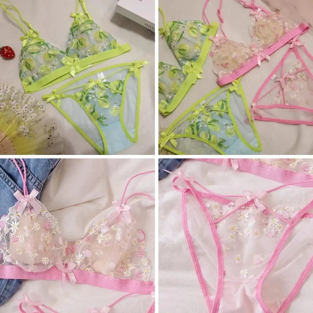 Sexy Lace Bralette Set para sa Women Triangle Cup Wireless Comfortable Underwear Lingerie — image 2