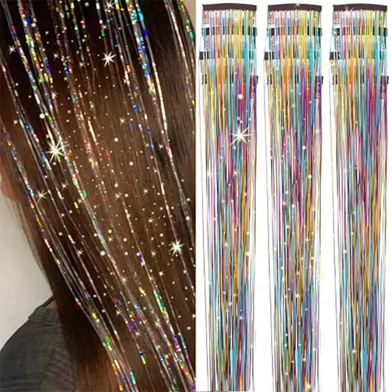 12Pcs Clip in Hair Tinsel Kit Red Hair Tinsel 22Inch Tinsel Hair Extensions Christmas Hair Tinsel Party Festival Accessories — image 18