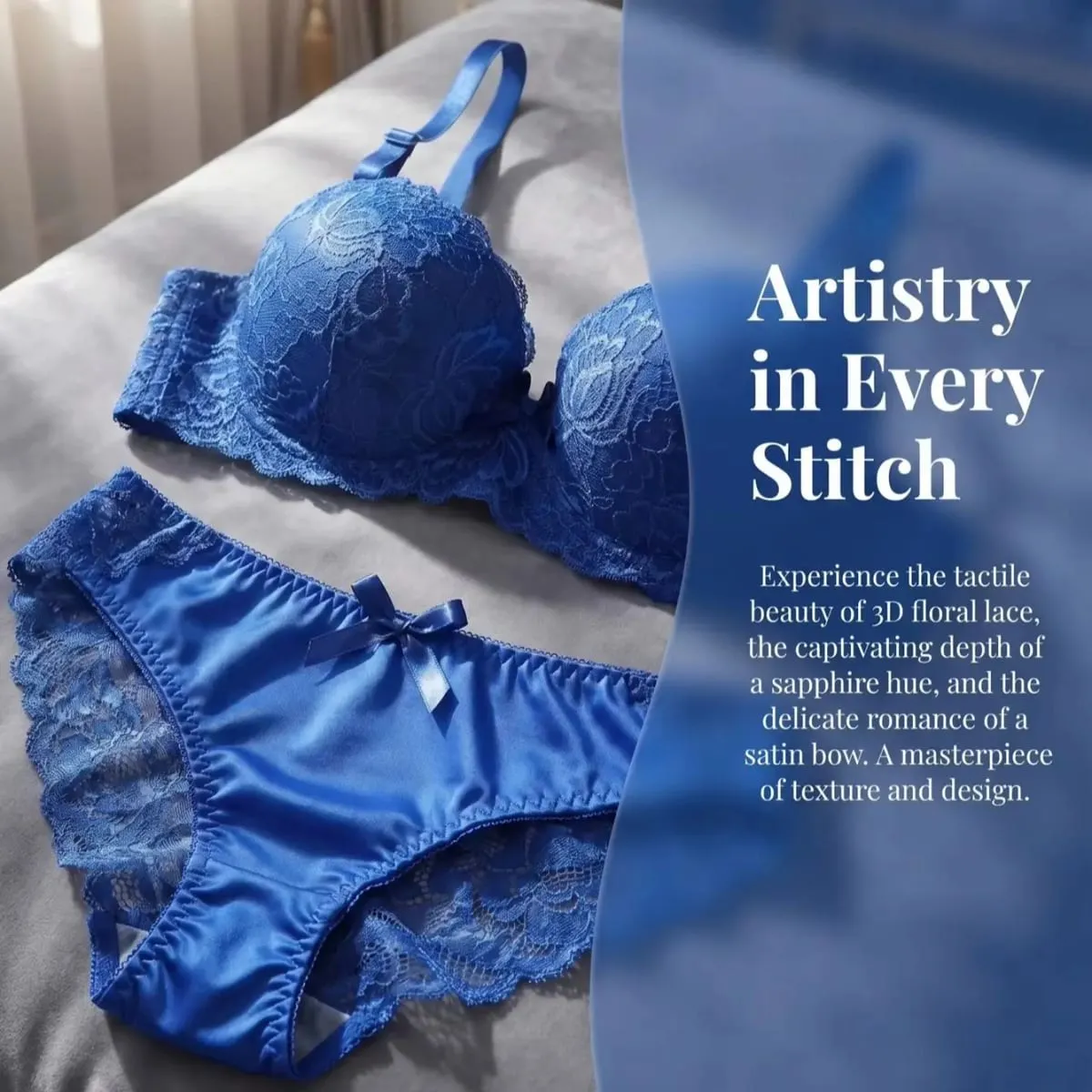 New fashion 2-piece set of sexy Lingerie set blue lace brassere push up women's set A2155 — image 7