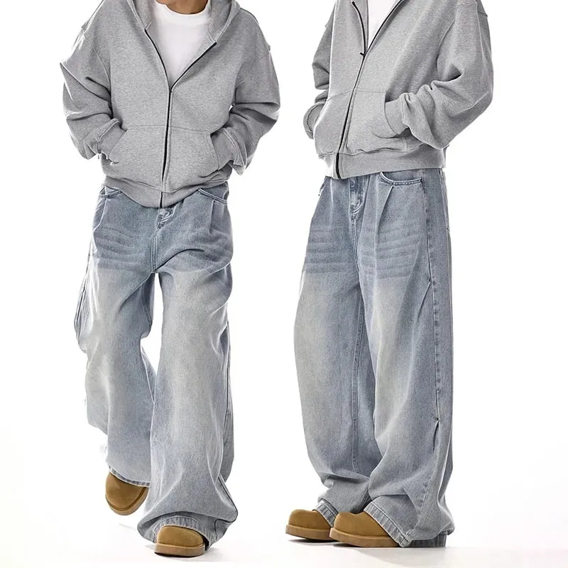 New Korean Retro Men'S Jeans High Street Straight Leg Pants Loose Casual Jeans Fashion Wide Leg Pants — image 2