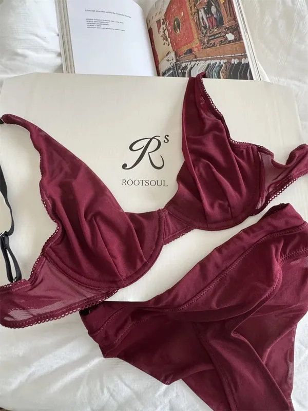 Bra mesh comfortable lingerie with underpants suit small fresh underwear up support large breasts show small bra set
