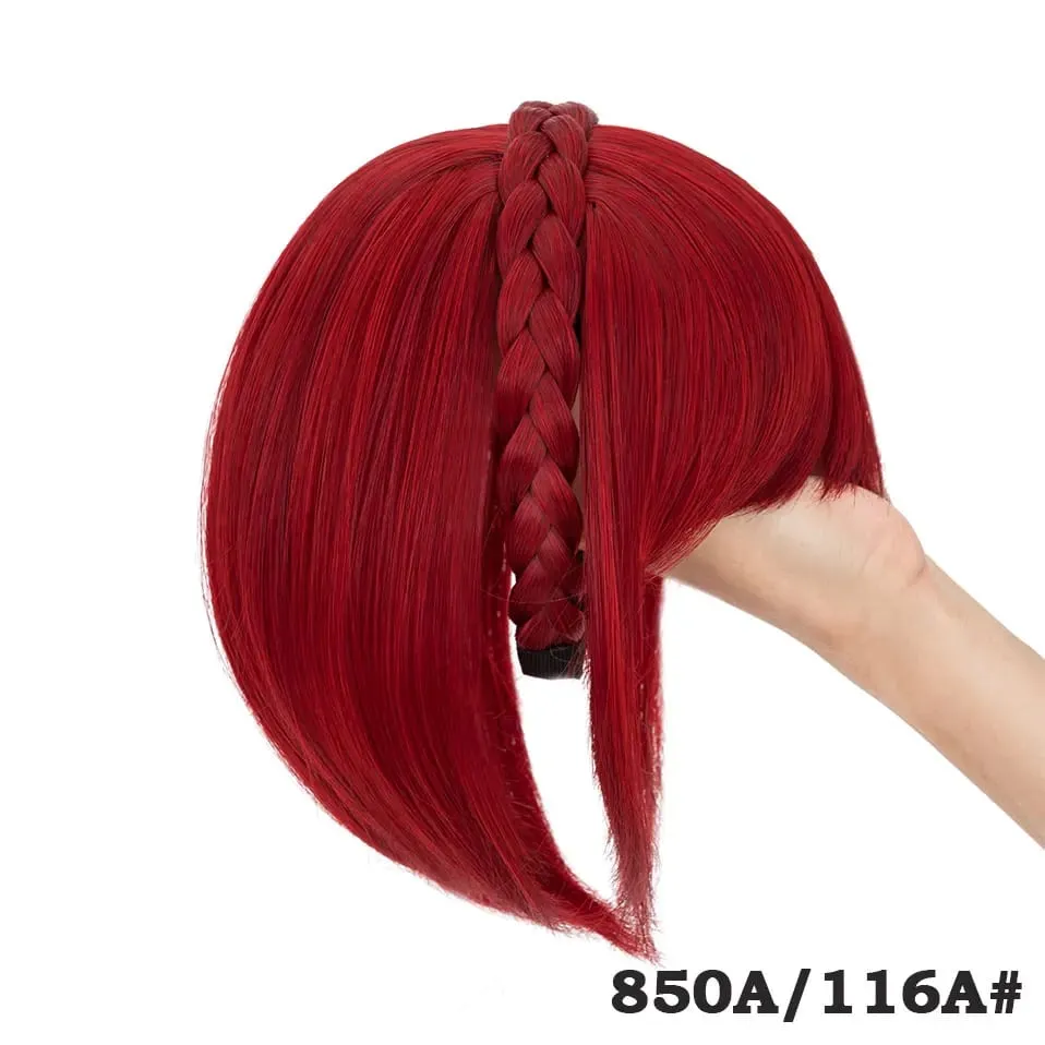Snoilite 11'' Braided Headband with Clip-In Hair Topper With Bangs Natural Look Synthetic Straight Hair Extensions for Women 92g — image 19