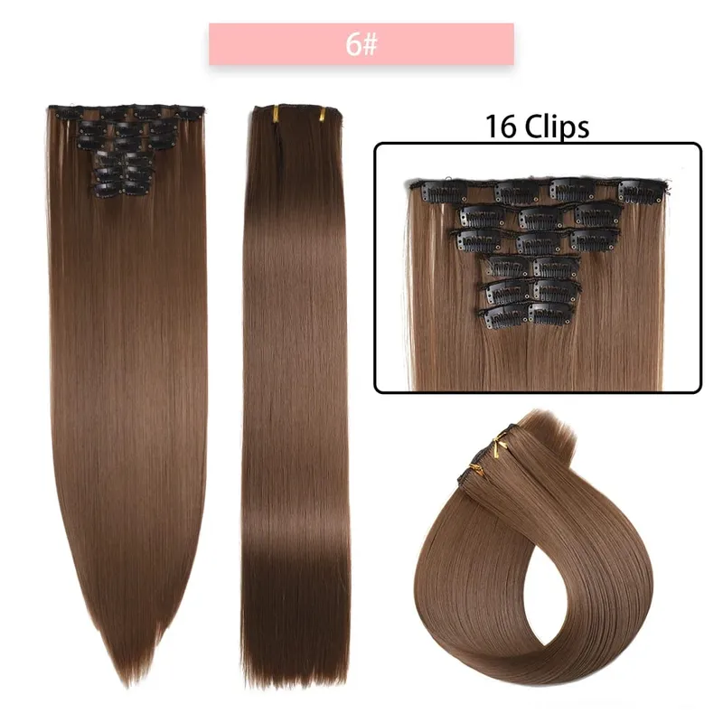 6-Piece Set 24-Inch Synthetic Clip-On Hair Extensions Straight Hair Removable Lightweight Synthetic Wig Women's Exclusive