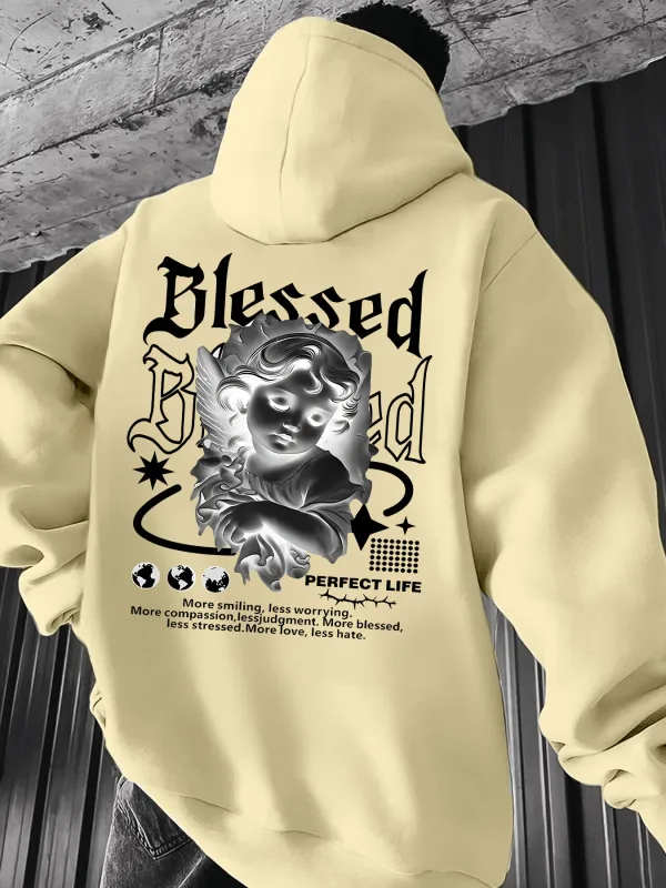 Men's Aesthetic Angel Hoodie Hip Hop Sports Streetwear Blessed Vintage Cherub Print Casual Loose Pullover Sweatshirt Tops — image 5