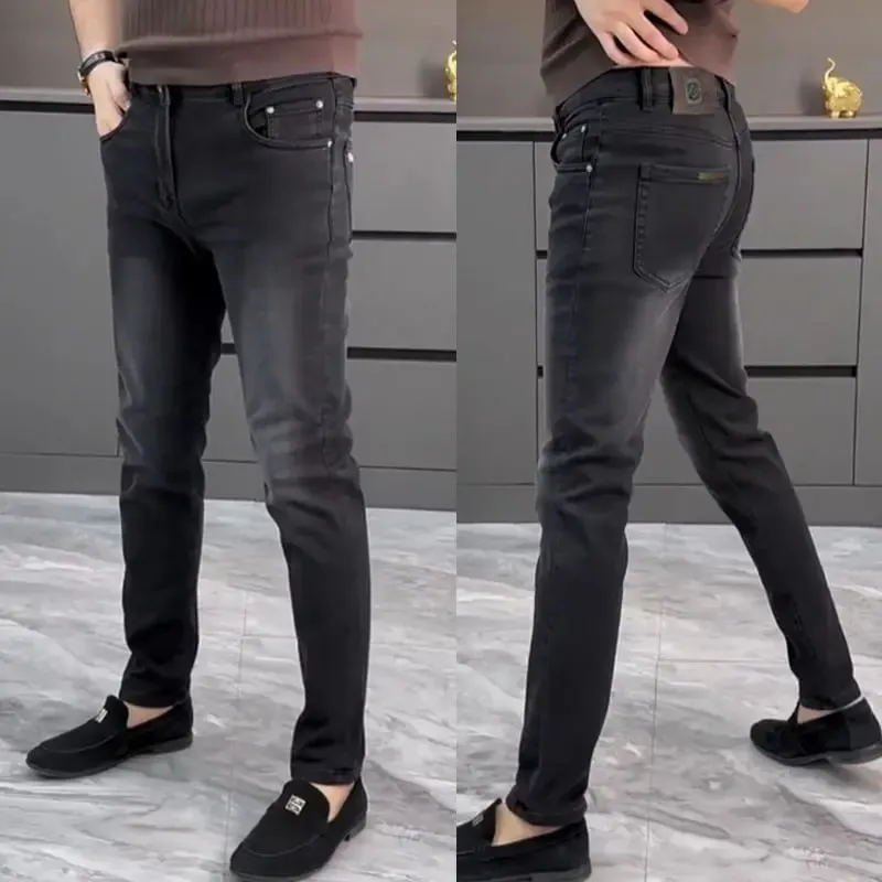 High-end Jeans Men's Spring and Summer Versatile Slim Pants Black Trendy Brand Business Trousers Men Clothing Low Rise Jeans — image 4
