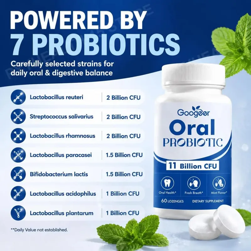 Googeer Oral Probiotic Lozenges 11 Billion CFU Mint Flavor Supports Oral Gum Throat Health and Fresh Morning Breath 60 Lozenges — image 4